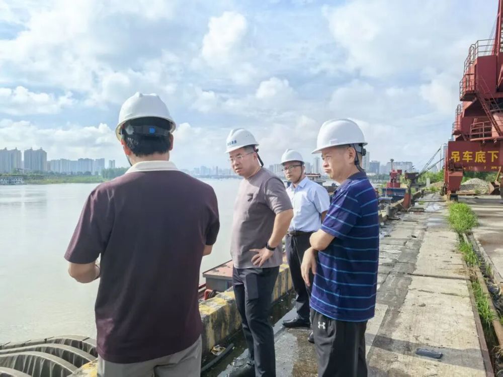 检查组一行在鸿运港务码头查看防汛工作